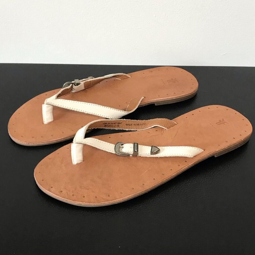 Frye Ally Western White Leather Tipped Buckle Cowgirl Flip Flops Sandals 10 - Picture 8 of 15